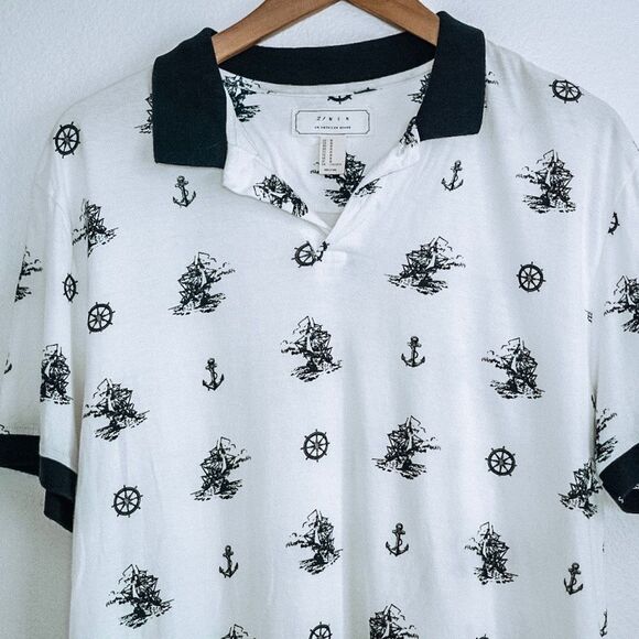 Forever 21 Nautical Preppy Polo Sailor Shirt with Blue Collar Size M - Picture 3 of 5